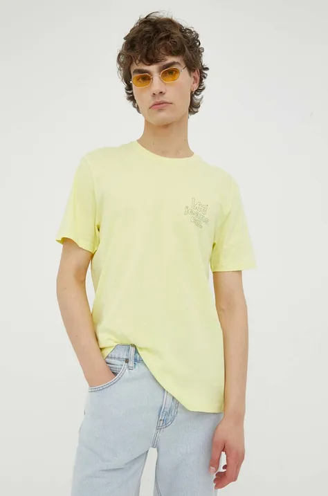 Lee t-shirt bawełniany kolor żółty gładki