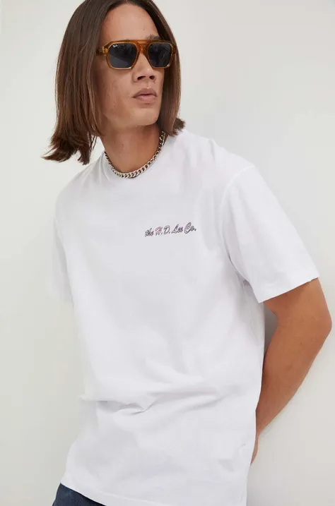 Lee t-shirt bawełniany kolor biały z nadrukiem