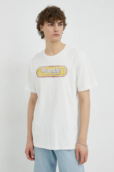 Wrangler t-shirt bawełniany kolor biały z nadrukiem