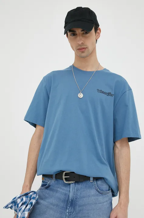 Wrangler t-shirt bawełniany kolor niebieski z nadrukiem
