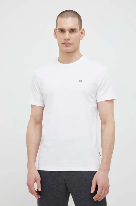 Bavlnené tričko Napapijri biela farba, jednofarebné