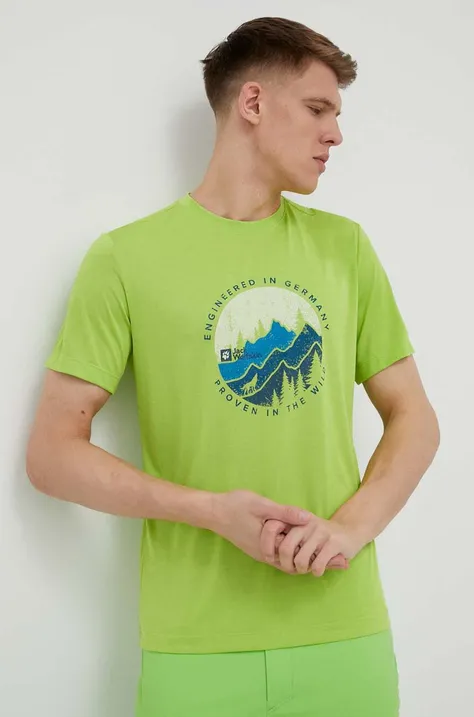 Jack Wolfskin t-shirt sportowy Hiking kolor zielony z nadrukiem