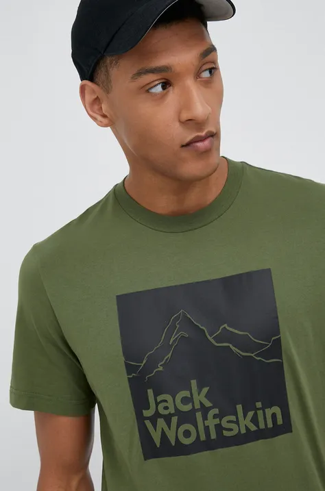 Βαμβακερό μπλουζάκι Jack Wolfskin χρώμα: πράσινο