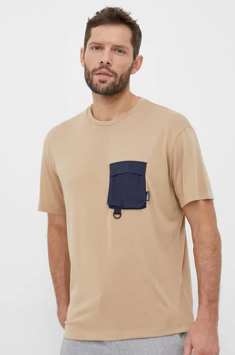 Majica kratkih rukava Jack Wolfskin za muškarce, boja: bež, glatki model