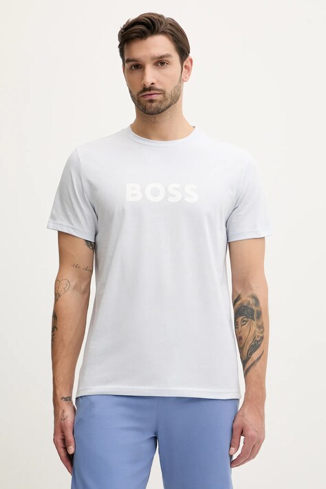 BOSS t-shirt bawełniany kolor niebieski wzorzysty 50491706