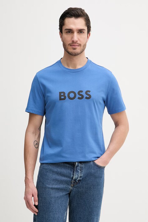BOSS t-shirt bawełniany T-Shirt RN kolor niebieski wzorzysty 50491706