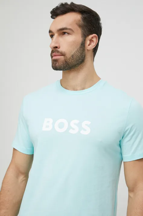 BOSS t-shirt plażowy kolor turkusowy wzorzysty