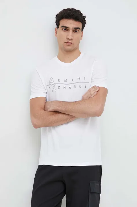 Тениска Armani Exchange в бяло с принт