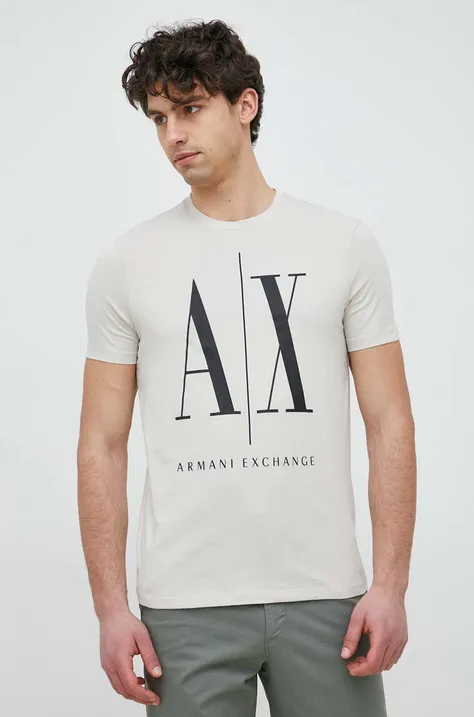 Armani Exchange pamut póló bézs, nyomott mintás