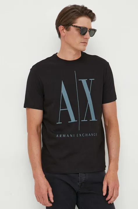 Памучна тениска Armani Exchange в черно с принт