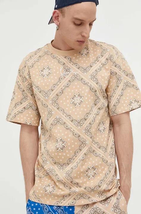 Karl Kani t-shirt bawełniany kolor beżowy wzorzysty