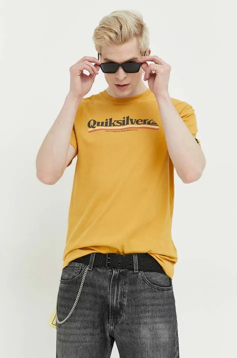 Bombažna kratka majica Quiksilver rumena barva