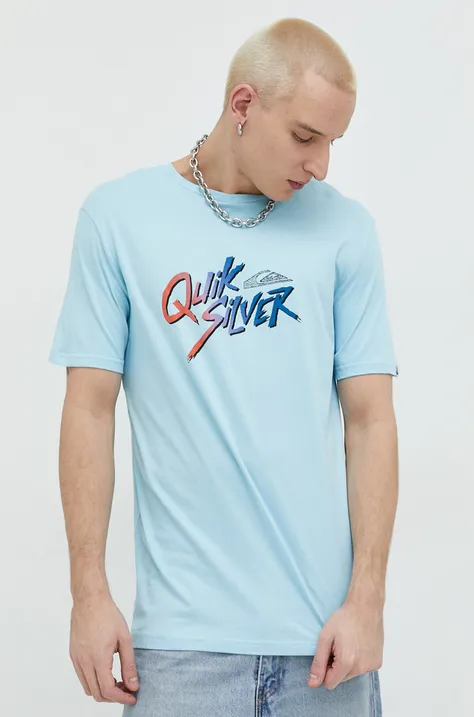 Quiksilver t-shirt bawełniany kolor niebieski z nadrukiem
