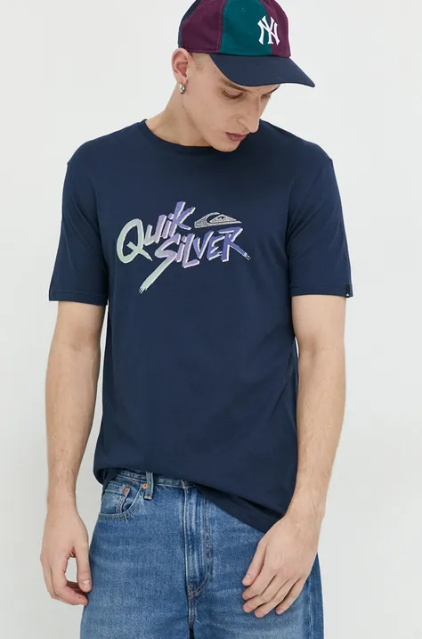 Bombažna kratka majica Quiksilver mornarsko modra barva