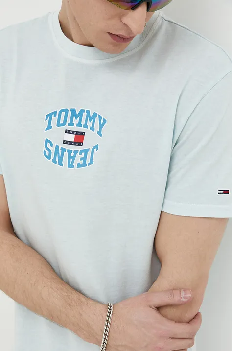 Tommy Jeans t-shirt bawełniany kolor niebieski z nadrukiem
