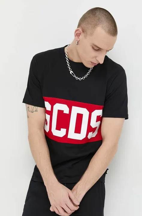 Βαμβακερό μπλουζάκι GCDS χρώμα: μαύρο