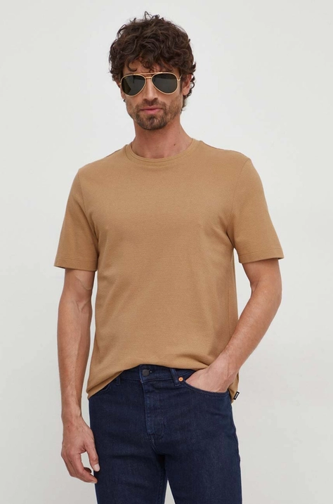 BOSS tricou bărbați, culoarea bej, uni 50452680