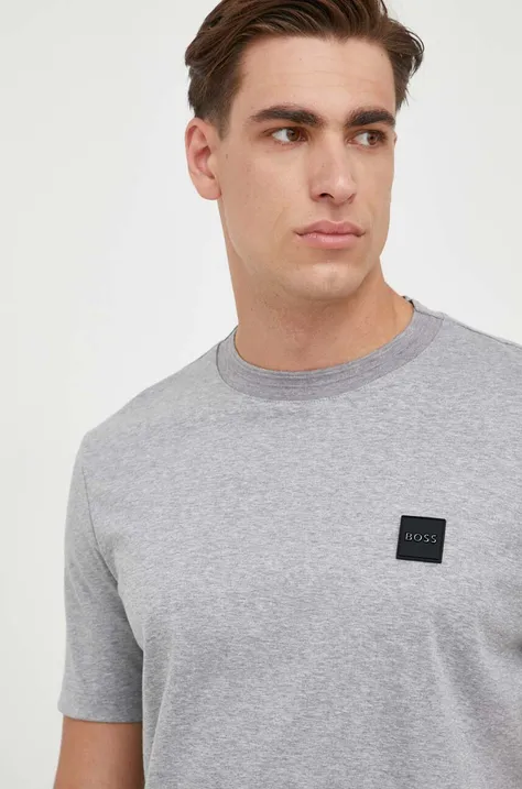 Бавовняна футболка BOSS колір сірий з аплікацією