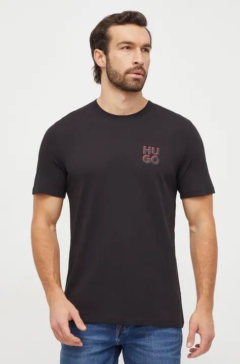 HUGO t-shirt bawełniany 2-pack kolor czarny z nadrukiem