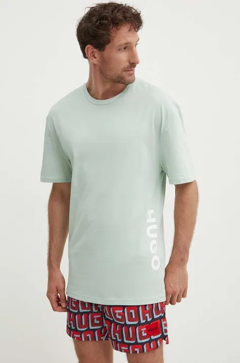 Пляжна футболка HUGO колір зелений з принтом