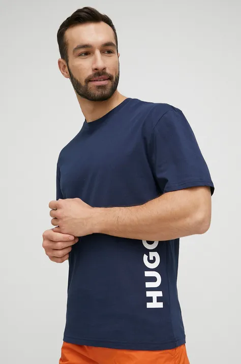 Пляжна футболка HUGO колір синій з принтом