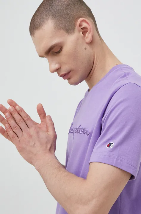 Bavlnené tričko Champion fialová farba, jednofarebné