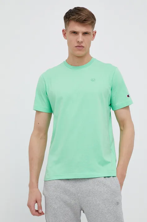 Bavlnené tričko Champion zelená farba, jednofarebné