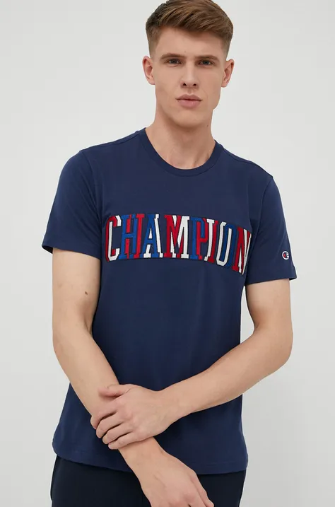 Хлопковая футболка Champion цвет синий узорный