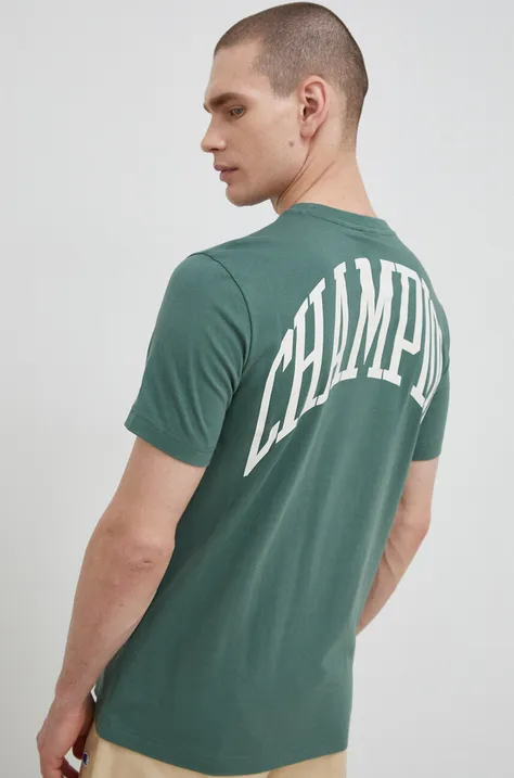 Pamučna majica Champion boja: zelena, s tiskom