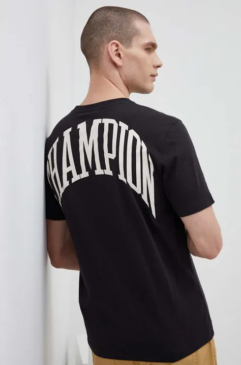 Βαμβακερό μπλουζάκι Champion χρώμα: μαύρο
