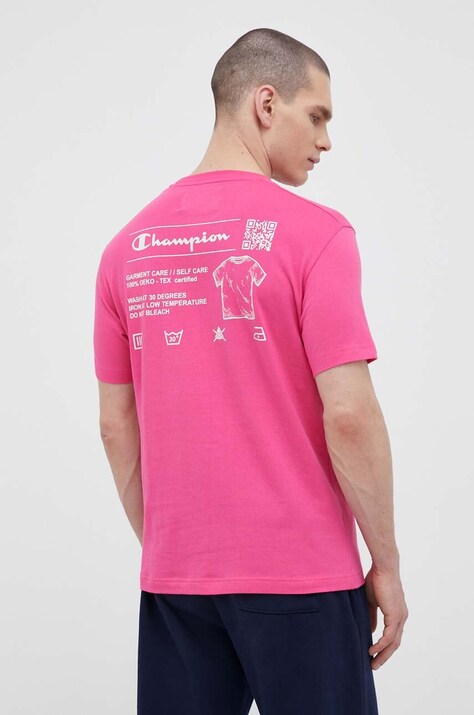 Champion tricou din bumbac culoarea roz, neted