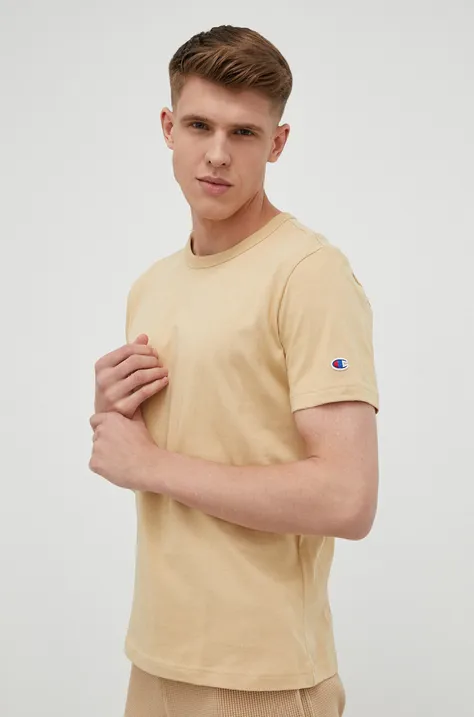 Bavlnené tričko Champion béžová farba, jednofarebné