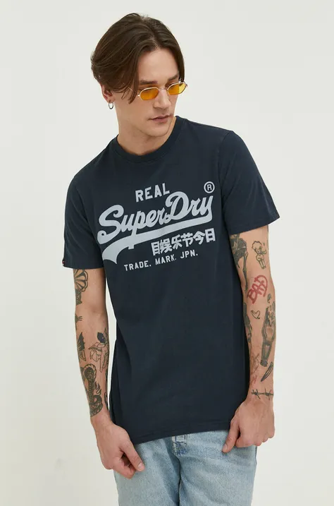 Superdry t-shirt bawełniany kolor granatowy z nadrukiem