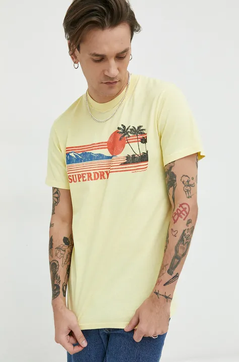 Superdry t-shirt męski kolor żółty z nadrukiem
