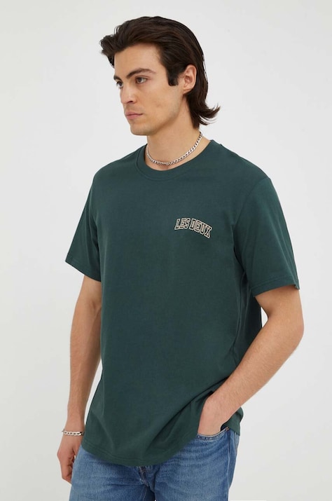 Les Deux tricou din bumbac culoarea verde, cu imprimeu