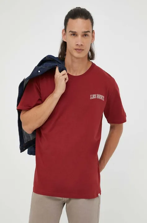 Bavlnené tričko Les Deux bordová farba, s potlačou, LDM101113