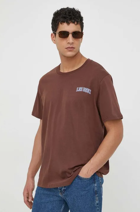 Хлопковая футболка Les Deux цвет коричневый с принтом