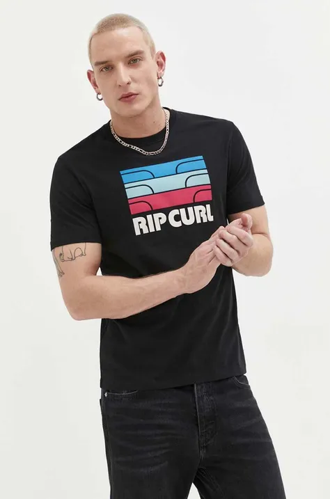 Bombažna kratka majica Rip Curl črna barva