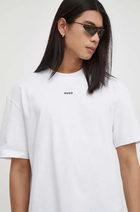 HUGO t-shirt bawełniany męski kolor biały gładki