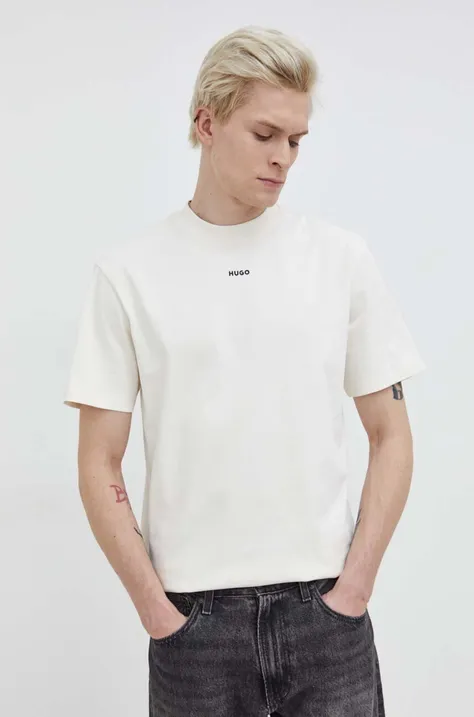Bombažna kratka majica HUGO moški, bela barva