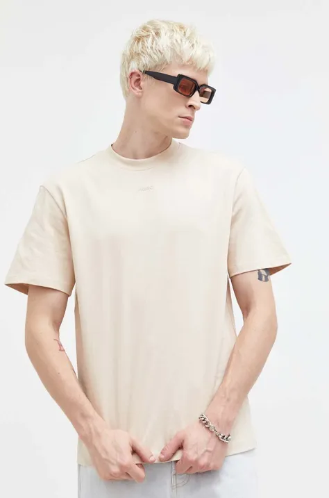 HUGO t-shirt bawełniany kolor beżowy gładki
