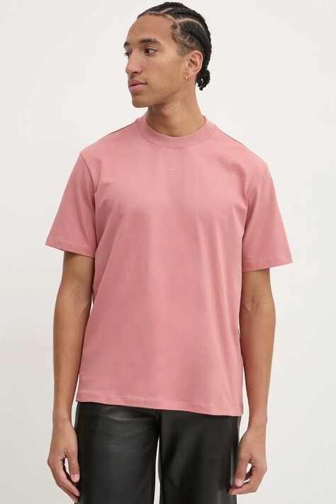 HUGO tricou din bumbac barbati, culoarea portocaliu, neted, 50488330