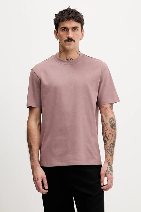 HUGO t-shirt bawełniany męski kolor różowy gładki 50488330