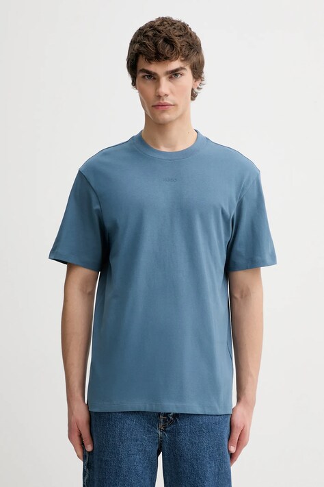 Bombažna kratka majica HUGO moška, črna barva, 50488330