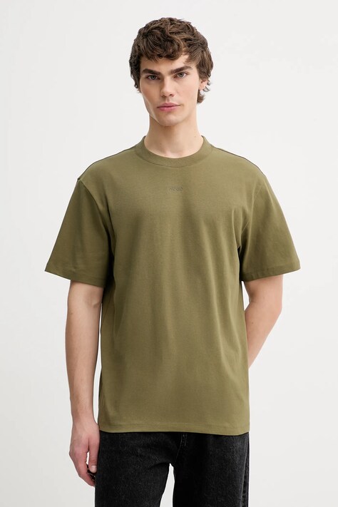 HUGO t-shirt bawełniany męski kolor zielony gładki 50488330