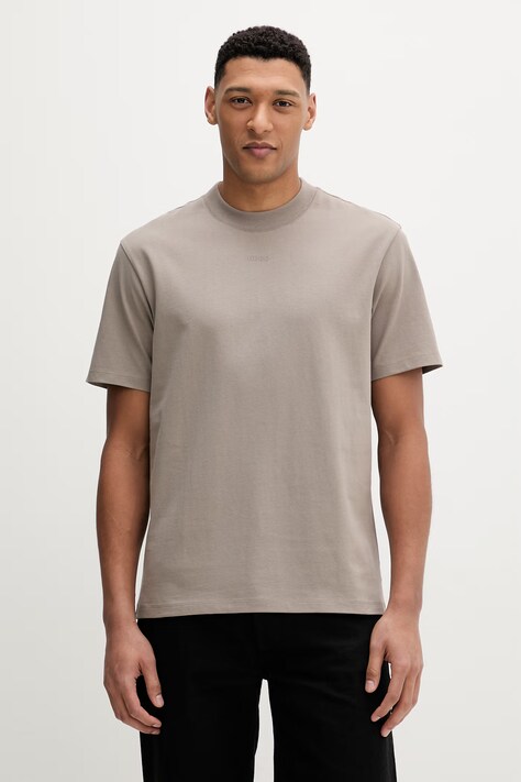 HUGO t-shirt bawełniany męski kolor brązowy gładki 50488330