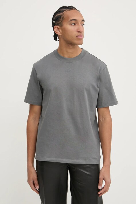 HUGO tricou din bumbac barbati, culoarea gri, neted, 50488330