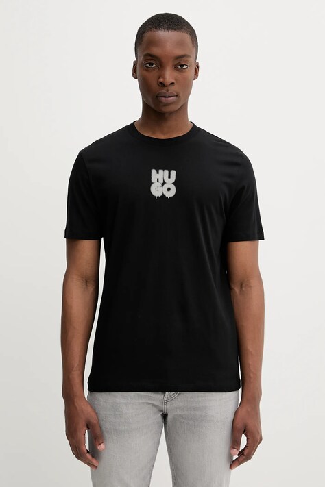 Bavlněné tričko HUGO růžová barva, s potiskem