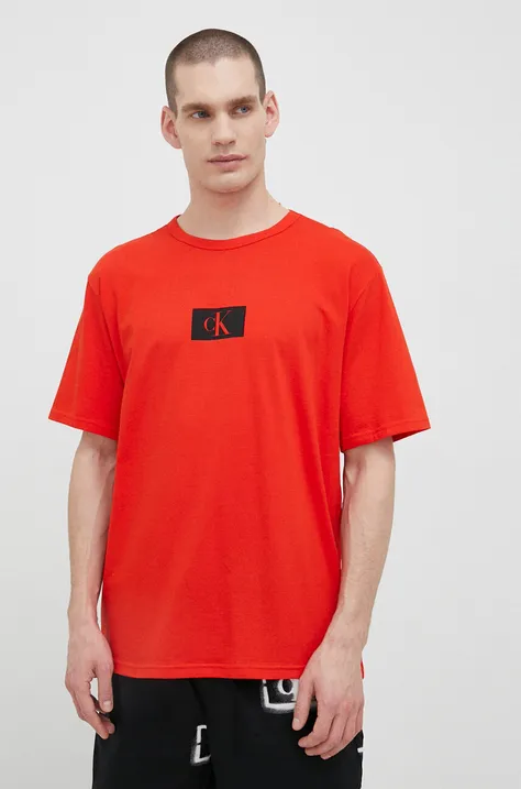 Bombažen pižama t-shirt Calvin Klein Underwear rdeča barva