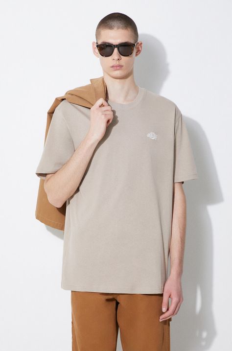 Памучна тениска Dickies в бежово с апликация
